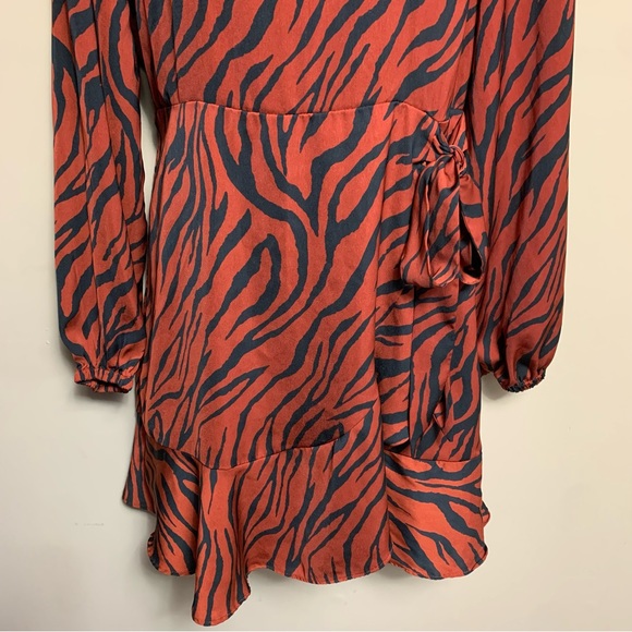 Express Rust Orange Zebra Print Ruffle Dress - Picture 8 of 10